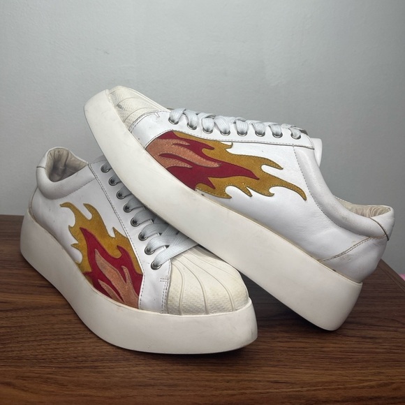 Jeffrey Campbell Hot Rod Leather Suede Flames Pointed Toe Platform Sneakes Sz 10 - Picture 7 of 15